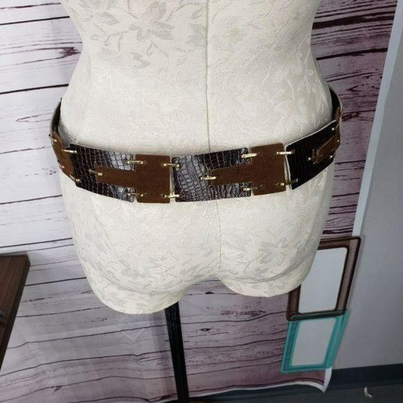 Brown Leather Gold Hoop Hook Closure Statement Belt ‎ Cosplay - Picture 9 of 11